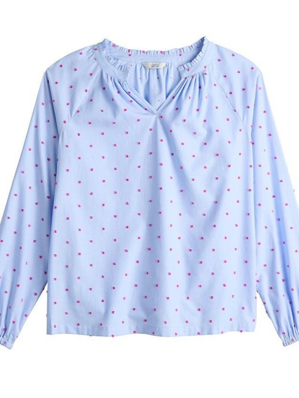 croft & barrow Light Blue Blouse with Pink Dot Print